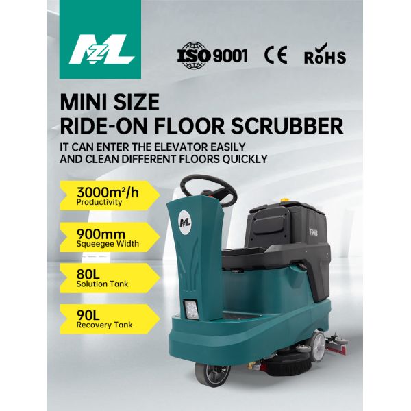 90L Riding Scrubber Machine Electric Tile Cordless Floor Sweeper
