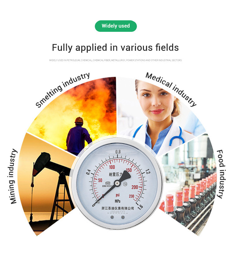100mm 1.6% High Accuracy Axial Oil Filled Pressure Gauge Meter for OEM Customization