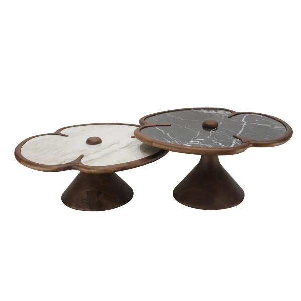 Wooden Round Marble Center Table For Living Room Clover Design