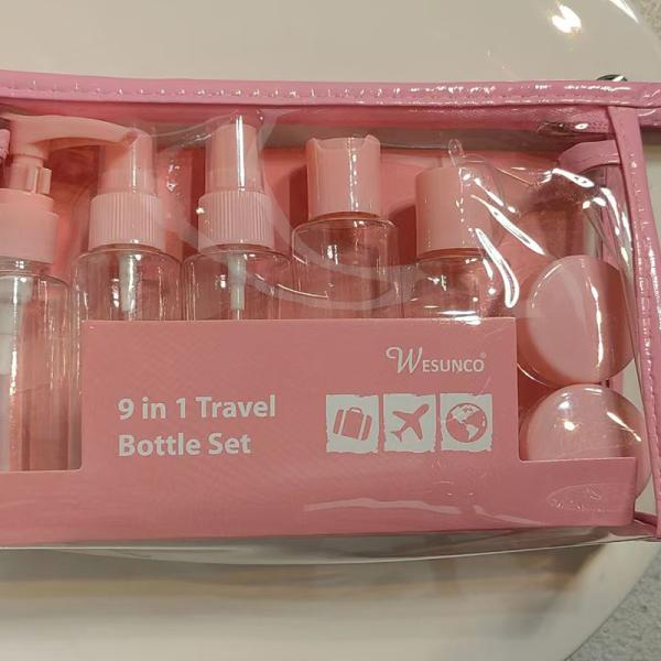 60ml 9pcs Set Plastic Travel Set Bottle Zipper Bag Set Cosmetic Container Lotion Pump Spray Flip Cap Bottle