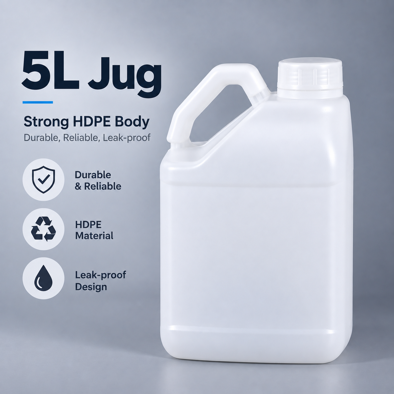 5L HDPE Plastic Jerry Can for Liquid Packaging White Translucent Plastic F-Style Jug with Handle
