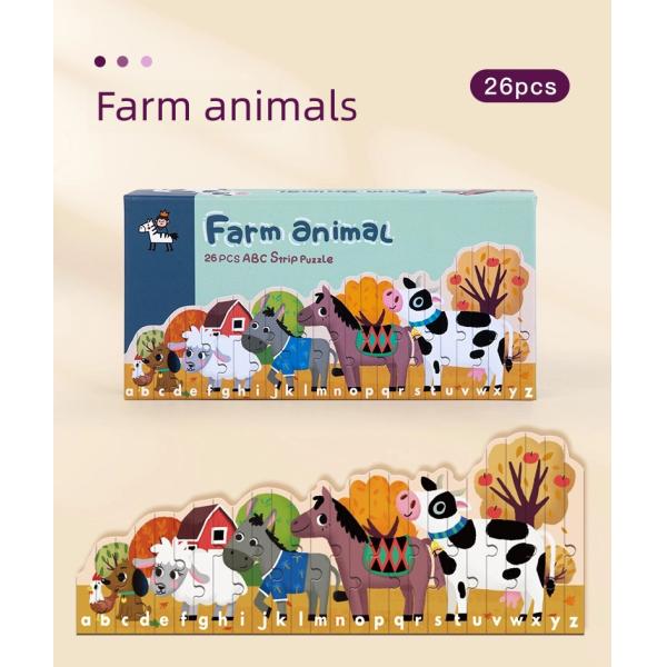 Enlightenment 26 Letters Striped Puzzles Children's Educational Toys Early Cognitive Double-sided Cartoon Animal Jigsaw
