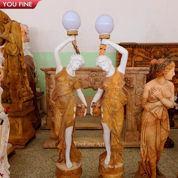 Garden Natural Stone Lady Sculpture With Lamp Marble Statue