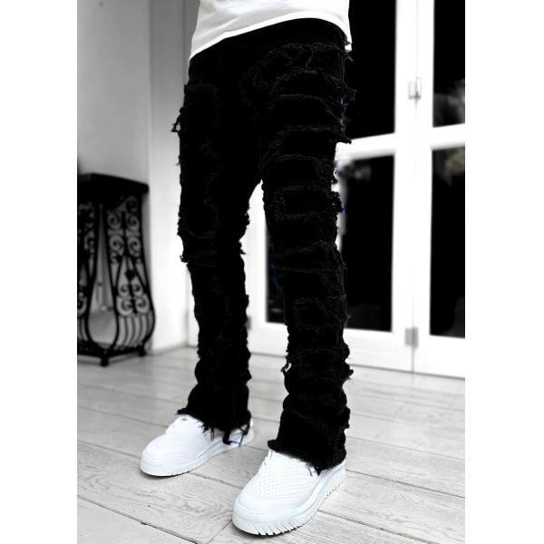 Street Style Men's Boot Cut Light Blue Damaged Tassel Applique Jeans Spandex/Cotton
