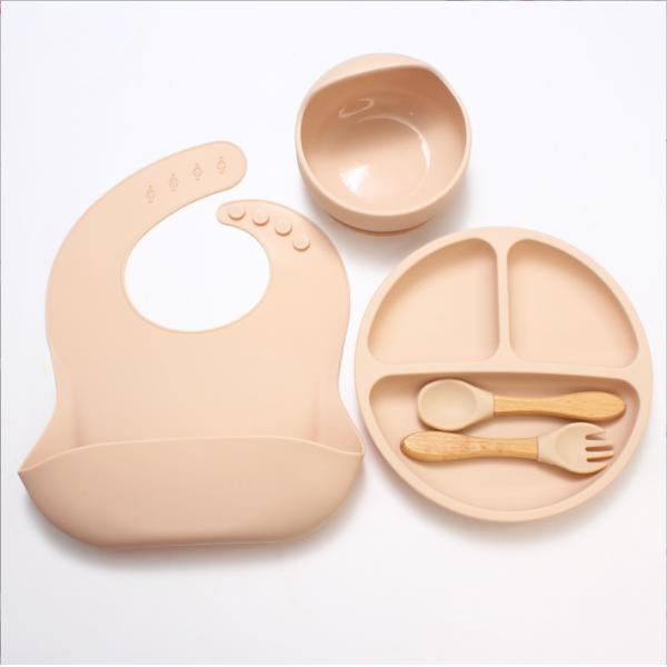 None Design Style Silicone Tableware for Baby 5pcs BPA Free Feeding Set Spoon Bowl