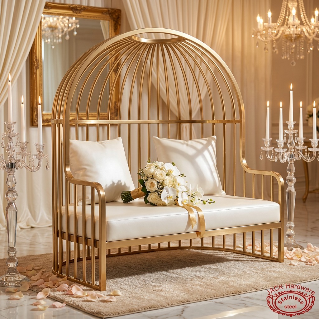 WENDING Gold Arch Birdcage Double Loveseat – Wedding Bride & Groom Sweetheart Sofa