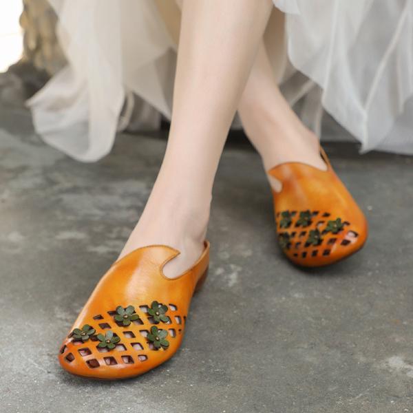 HZM018 First Layer Cowhide Women'S Slippers 2021 Summer New Leather Handmade Half-Support Sandals For Women'S Outer Wear