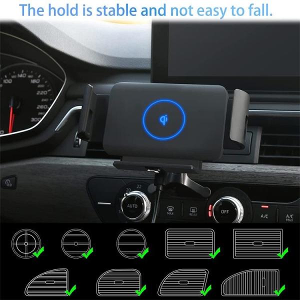 Folding Screen Qi Wireless Car Charger 9V 2A Fast Phone Holder