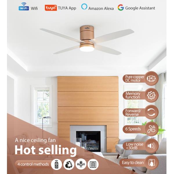 Design moderno 6 velocidades MDF lâminas Ventilador de teto Luz cor rosa-ouro e baixo perfil