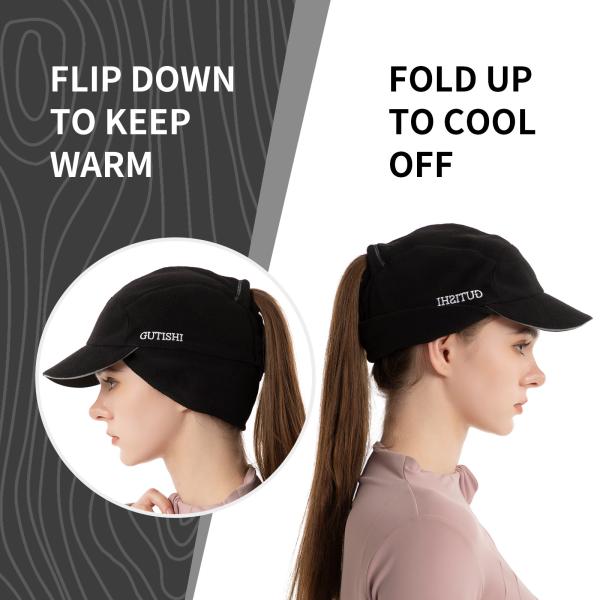 Sombrero de cola de caballo de lana para mujeres Sombrero de invierno reflectante con calefactor de orejas