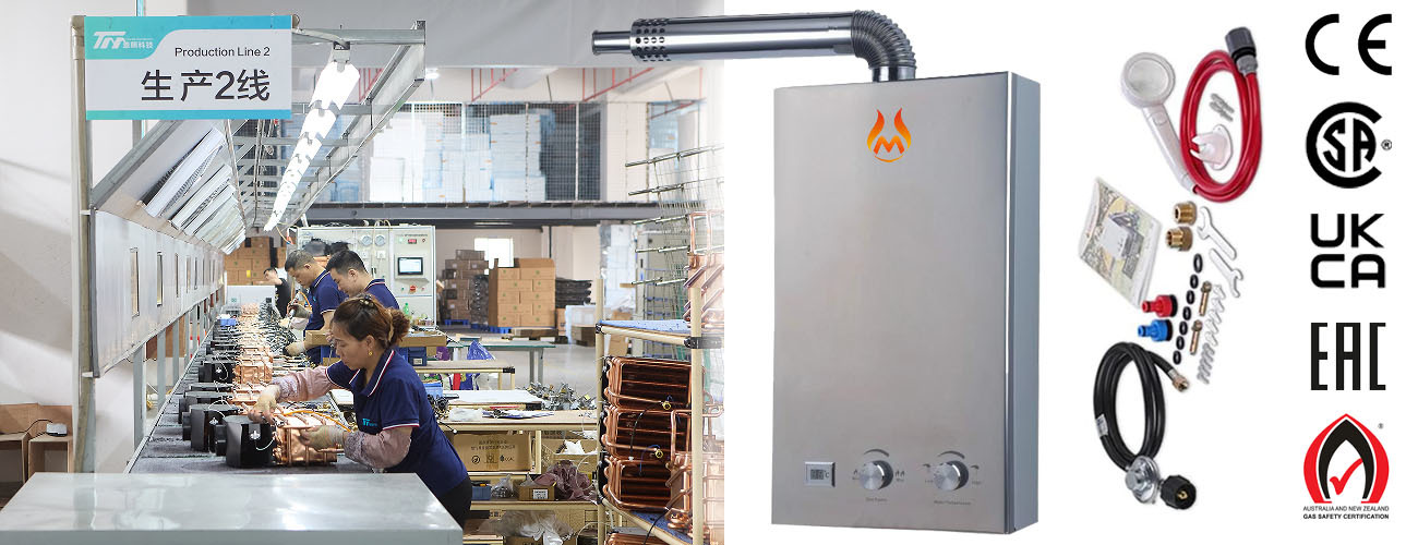 Compact 6 Liter Flue Gas Water Heater Low Pressure LCD Display