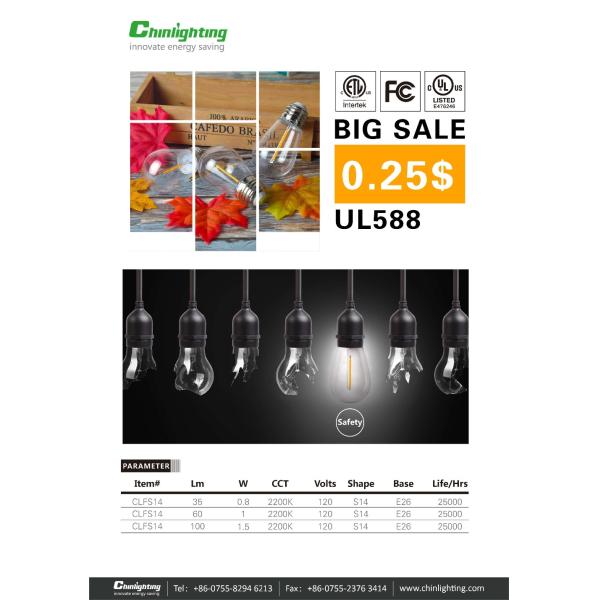 UL588 decorative filament light bulb plastic  S14 light bulb for waterproof string light