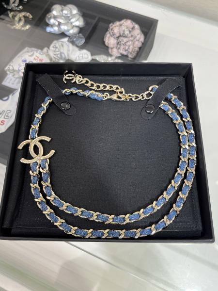 Blue Denim Luxury Chain Necklace 50-55cm Length With Light Gold Double C Accents