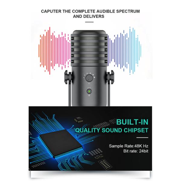 48Khz USB Condenser Microphones 24Bit With 14mm Diaphragm