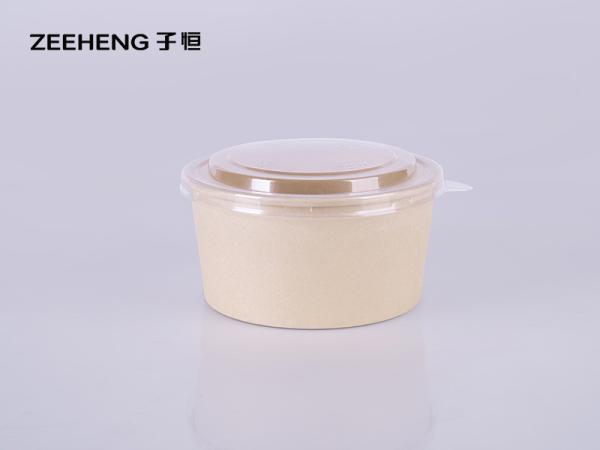 PLA Coated Bamboo Paper 16oz 500ml Matt Salad Food Bowl Dessert Cup With Lid