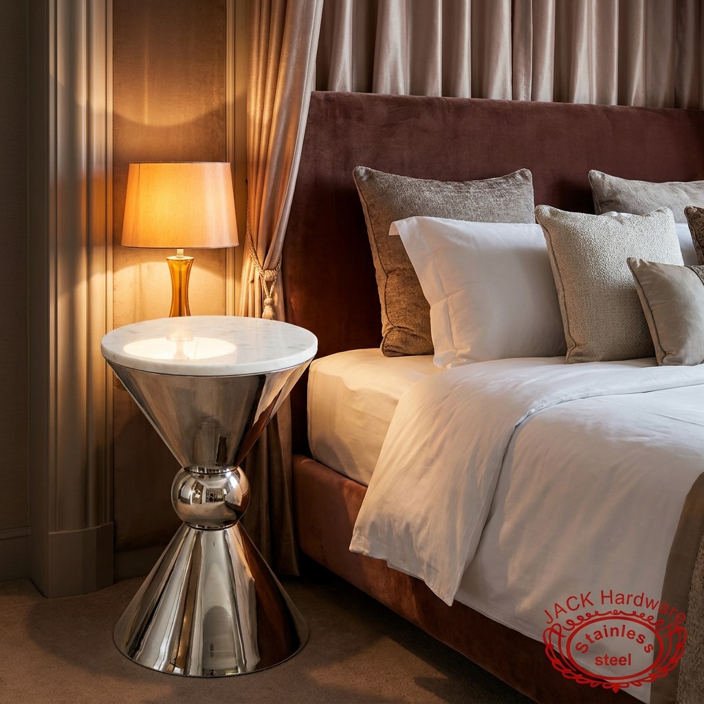 WENDING Silver Hourglass Side Table – White Marble Top Hotel Accent Table
