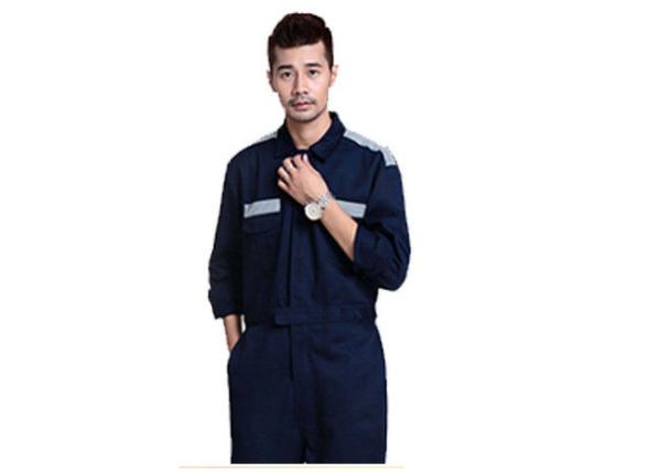 Long Sleeve Industrial Work Uniforms , Navy Safety Wear With Reflective Strip