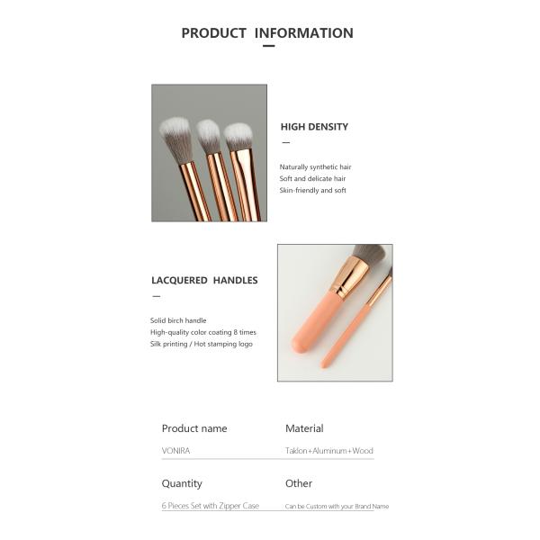 Цвет набора щетки макияжа перемещения моды Vonira мини румяный розовый со случаем молнии