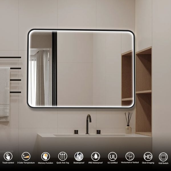 Antifog Rectangle Bathroom Mirror Waterproof With Front Led Light