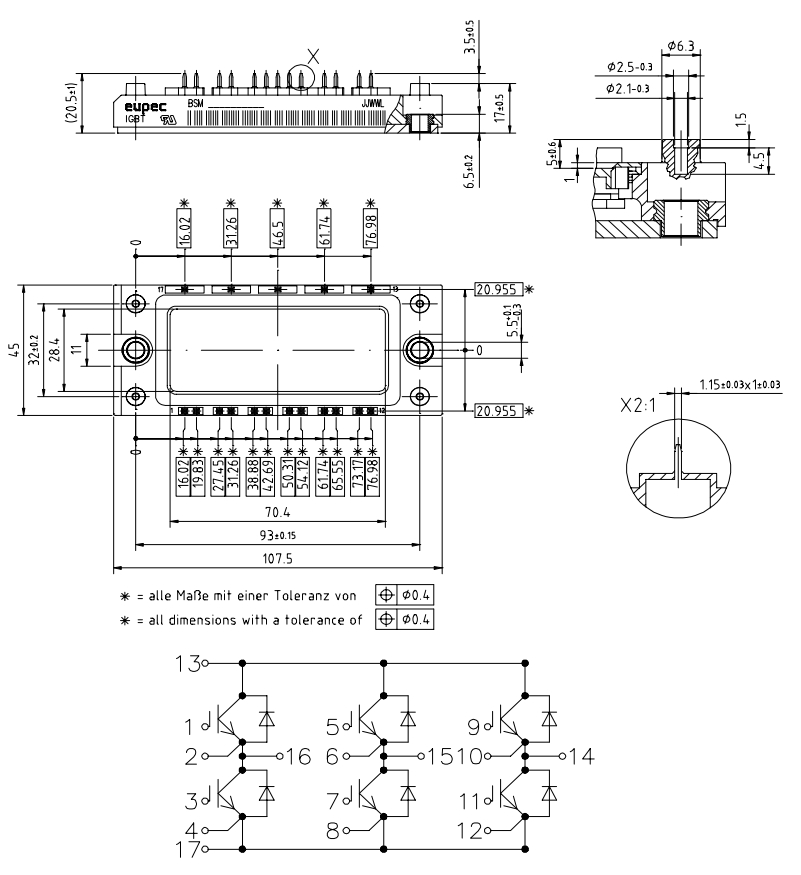 BSM25GD120DLCE3224 1200V/25A IGBT Module Dual Configuration Low VCE(sat) High Speed Switching Low Loss Built-in NTC Isolated Baseplate Industrial Grade for UPS & Solar Inverters