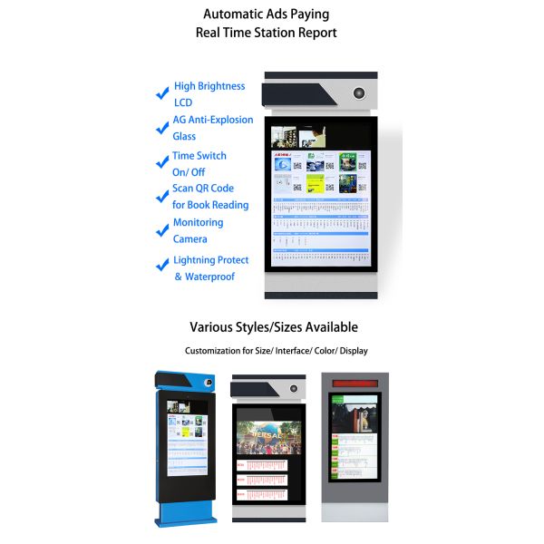 Outdoor Waterproof Freestanding Bus Station Advertising Billboard Screen LED LCD Digital Signage Displays for Elevator Education