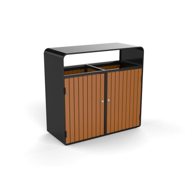 Парк деревянный двойной мусоросборник на улице сортировка мусора мусорная корзина наружу дверь общественный 2 отсека мусорная корзина
