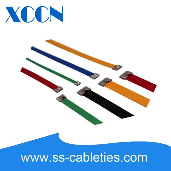 4.6*650mm 201,304,316 grade colorized epoxy polyester ball-lock plastic coated stainless steel cable ties