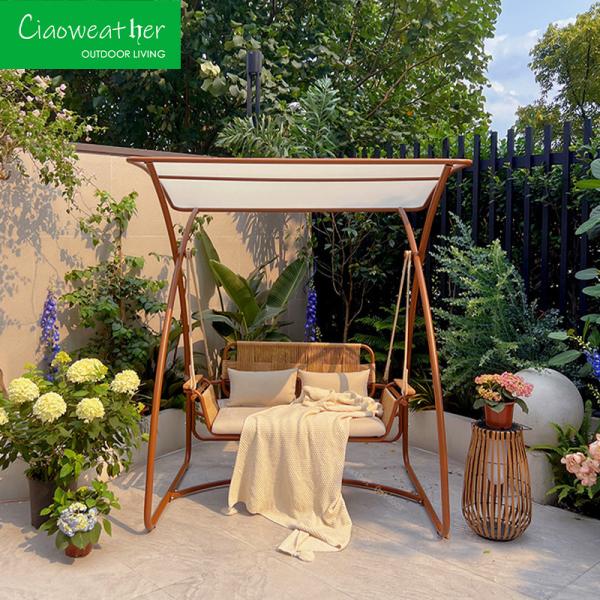 Customized Color Garden Metal Swing Chair With Canopy In Aluminium Frame And Leisure Courtyard For Adults
