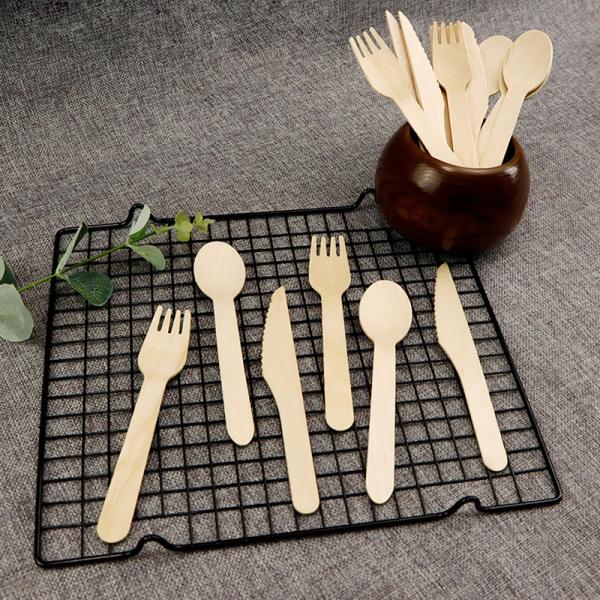 16cm Degradable Wooden Spoon Smooth Disposable Cutlery Set Family Party