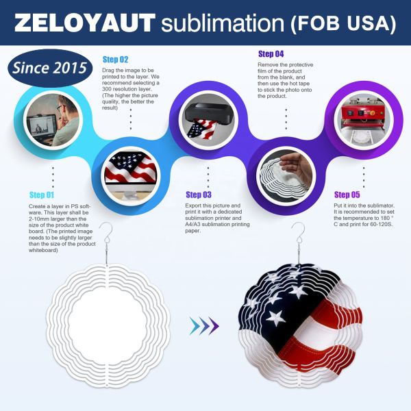 USA Warehouse Free Shipping Sublimation Wind Spinner Blank 8/10 Inch Wholesale Metal Crafts DIY Wind Chime for Garden Decoration