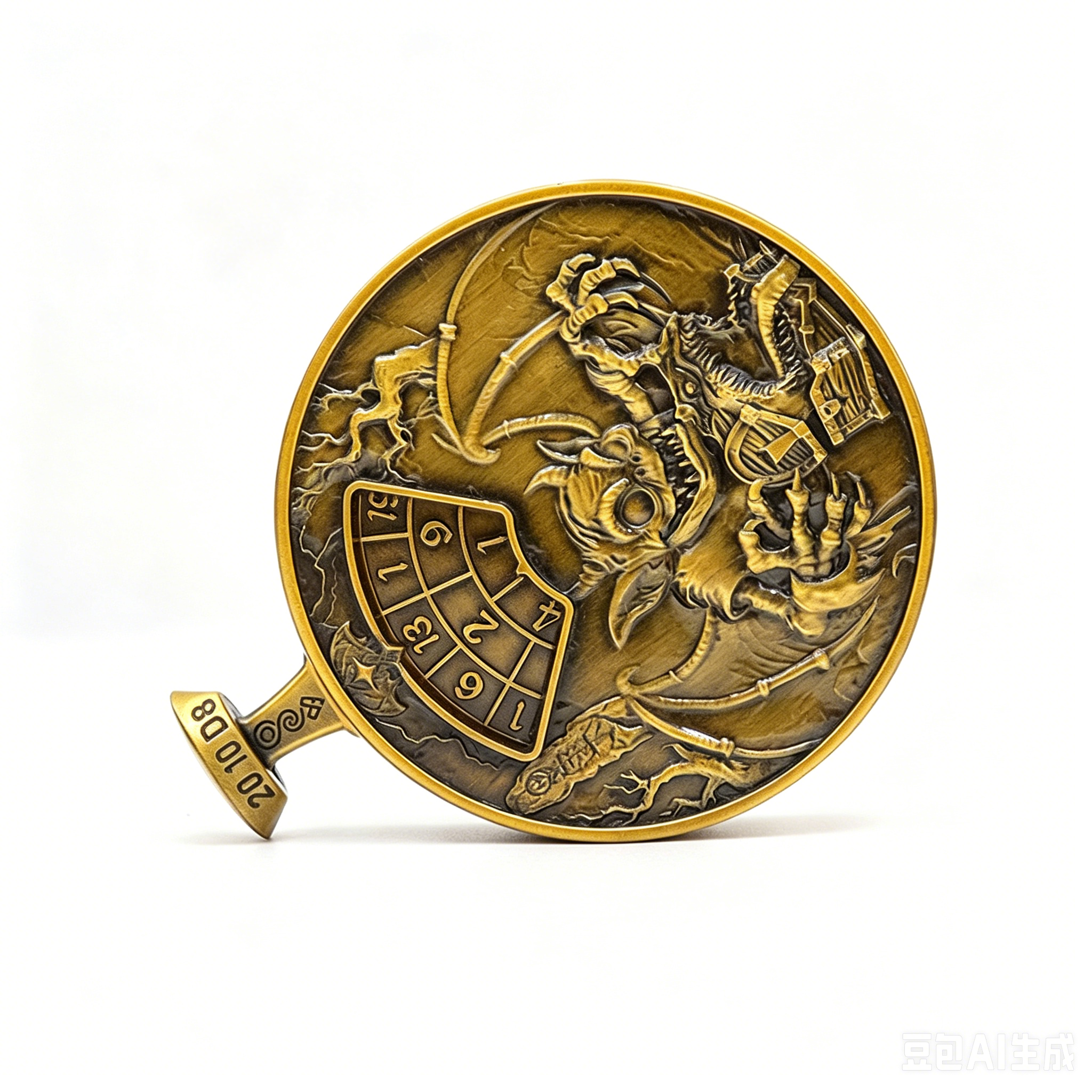 Premium Antique Copper Metal Dice Spinner with 7-in-1 Dual Sided Design and Press-to-Spin Mechanism for TRPG Gaming