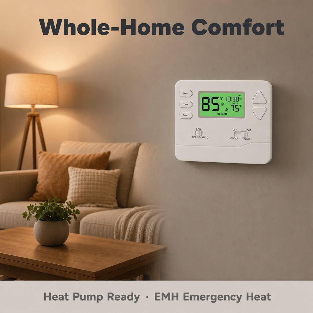 Riseem 1 Amp Per Terminal Load Rating Heat Pump Thermostat for System Operation in Conventional Or Heat Pump Applications