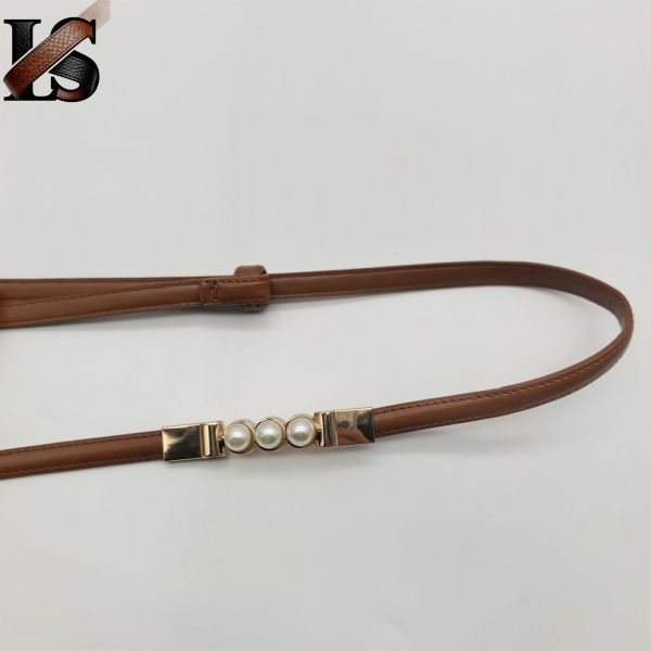 1CM Customizable Alloy Pearl Buckle Adjustable Women'S Slim Waist Belt Raised Belts