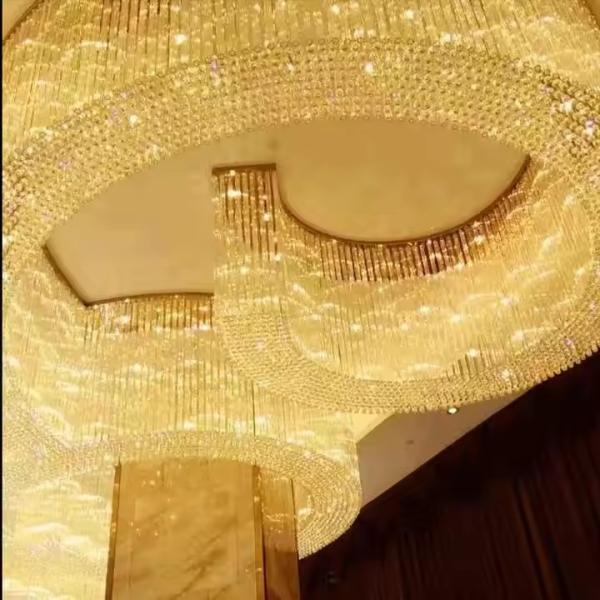 Customized K9 Crystal Chandelier For Hotels Banquet Halls Large Round Oval Shape Flush Mount With Project Installation Service