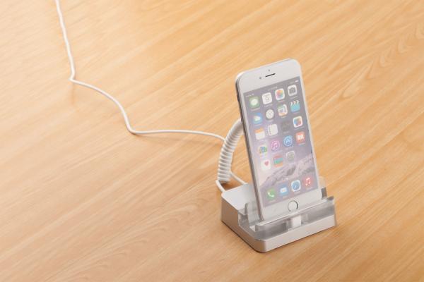 COMER acrylic display mobile phone security stand with alarm and charging cable