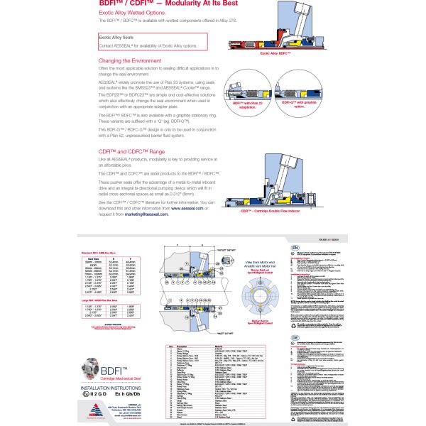 BDFI BDFC Mechanical Seal 14mm Bellows Double Flow Induction Convection