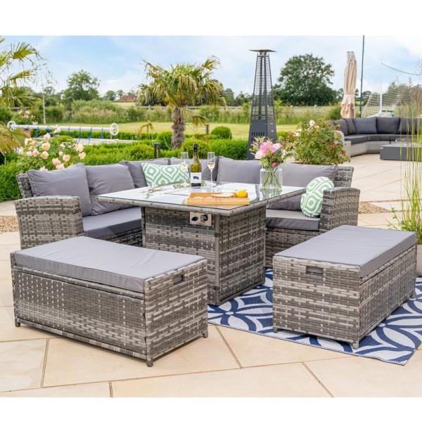 Add Elegance to Your Garden with AJUNION Wicker Woven Sofa Set and Fire Pit Table