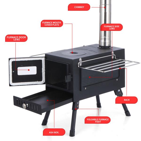 Titanium Tent Wood Stove Oven Folding Portable Log Winter Camping Foldable Ultra Light Hiking Cooking Bbq Chimney