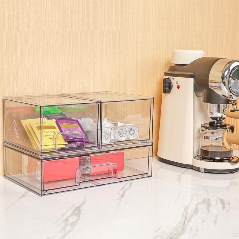 Multi-Tier Clear Makeup Organizer Detachable Stackable Desktop Storage Box Dustproof Cosmetic Display Case with Drawers for Home