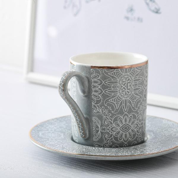 Ceramic Embossed Espresso Turkish Fashion Coffee Cups With Golden Line