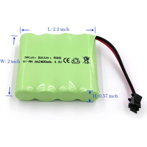 Ni-MH Battery Pack, Upgrade 4.8V 2400mAh Rechargeable AA Battery Pack With SM 2P Plug and Charge Cable for RC Trucks 1:18, 1:16