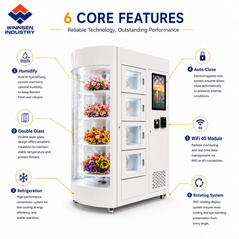 Winnsen Transparent Shelf Flower Vending Machine with Humidification System and 22 Inch Touch Screen