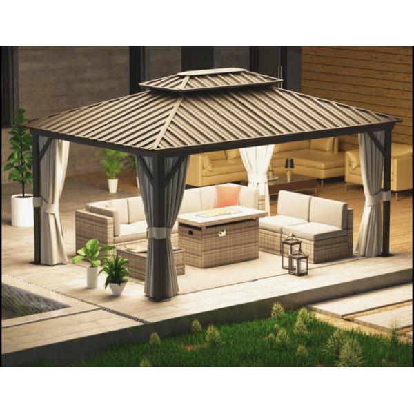 Luxury Outdoor Deck 12*16ft Aluminum Frame Galvanized Steel Bimetal Roof Hard Top Gazebo Garden