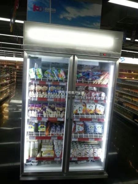 -18~-22℃ Commercial Glass Door Upright Display Freezer For Meat Seafood