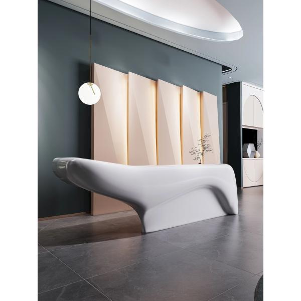 White Lacquered Fiberglass Reception Desk For Hotel Lobby Beauty Salon
