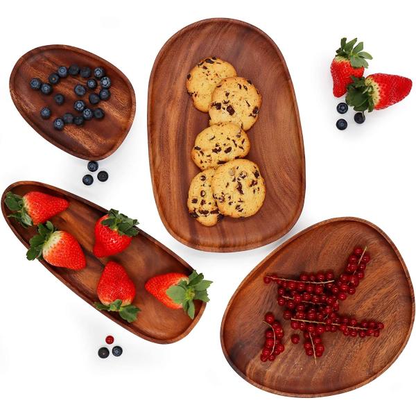 Customized Acacia Wood Serving Platter Printed Lacquer Wooden Food Serving Platters