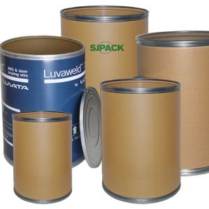 Stackable When Closed Fiberboard Shipping Drum With Metal Ring Clamp Closure