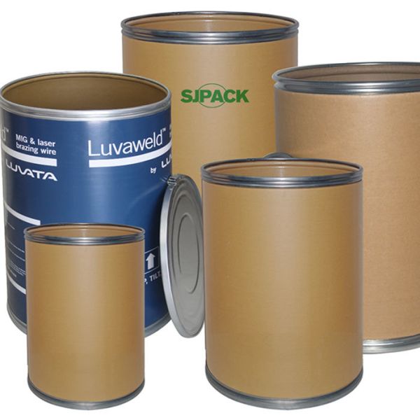 Stackable When Closed Fiberboard Shipping Drum With Metal Ring Clamp Closure