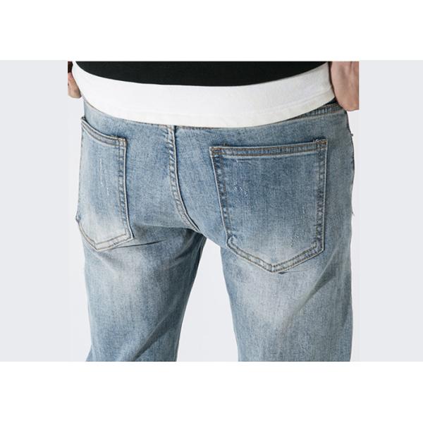 28-36 Lignt Blue Jeans Men'S Denim Pants With Rips Slim Fit Cotton Fabric