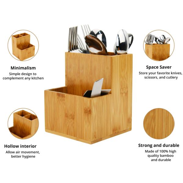 Wooden Bamboo Kitchen Organizer Cooking Utensil Set With Holder Stationery
